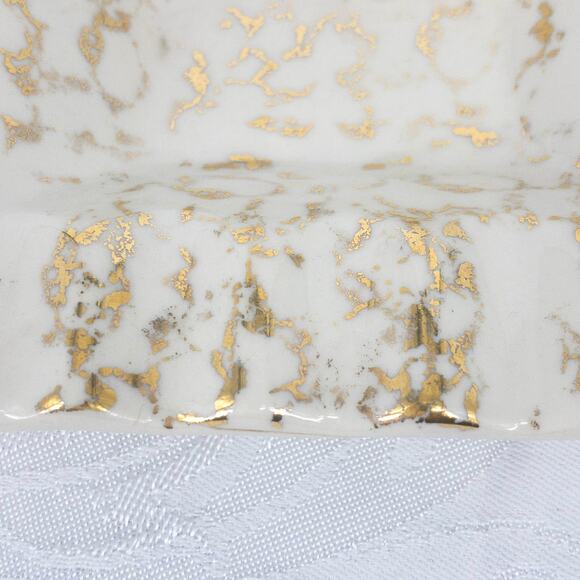 Vintage MCM Ashtray 22 KT Gold White Hand Painted 5" X 4" - Picture 10 of 12